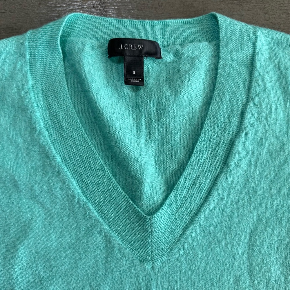 J. Crew Merino Wool V Neck Blue Teal Long Sleeve Sweater S - Picture 3 of 10